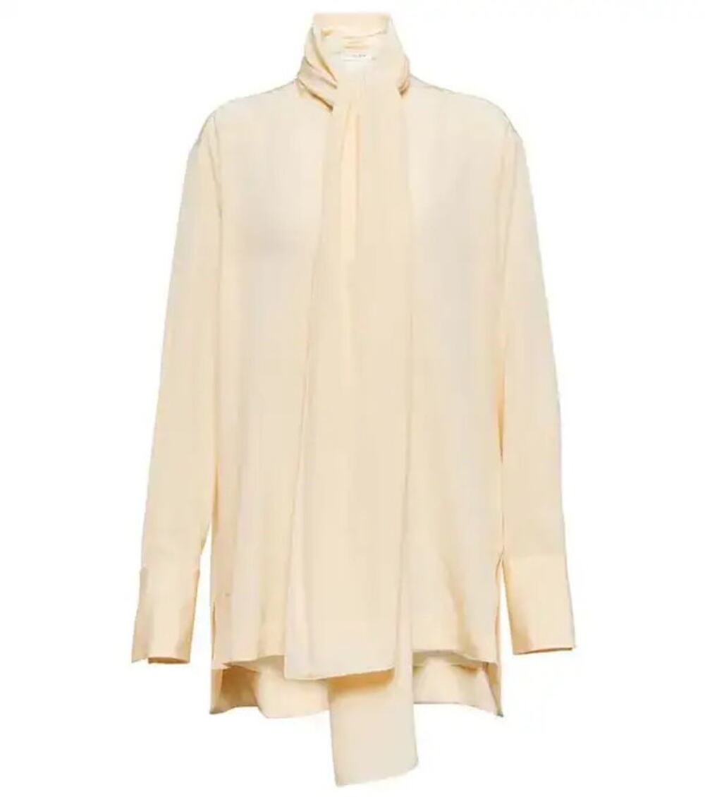 The Row peony tie neck silk crepe blouse sz L